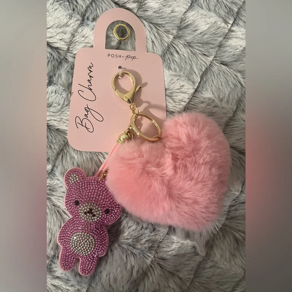 Bag Charm with Pink Bear, Heart and tassel - Picture 1 of 4